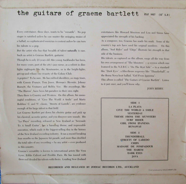 Gray Bartlett – The Guitars Of Graeme Bartlett (VG+/VG+) – LP, NZ 1966 - Image 2