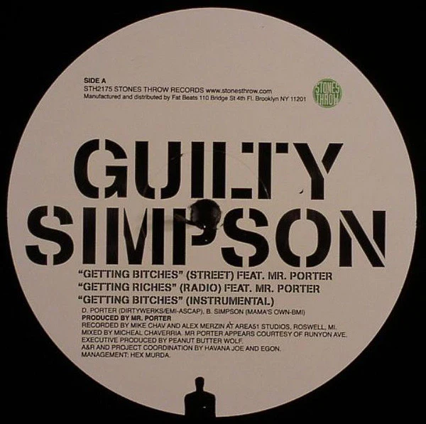 Guilty Simpson – Getting Bitches / She Won't Stay At Home (VG/Generic) – 12", US 2007