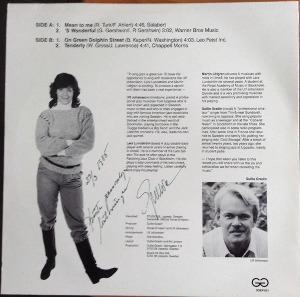 Gullie Gradin – Gullie Sings Jazz With Ulf Johansson Trio (VG+/VG) – LP, SE 1983 - Image 2