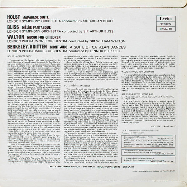 Gustav Holst, Arthur Bliss, Lennox Berkeley, Benjamin Britten, Sir William Walton – Japanese Suite / Mêlée Fantasque / Mont Juic (Suite Of Catalan Dances) / Music For Children (VG/VG+) – LP, UK 1971 - Image 2