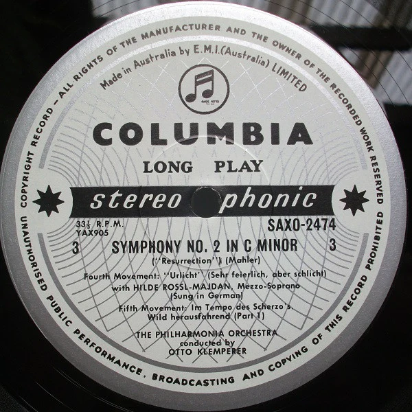 Gustav Mahler, Otto Klemperer, Philharmonia Orchestra, Philharmonia Chorus, Elisabeth Schwarzkopf, Hilde Rössel-Majdan – Symphony No. 2 (VG+/VG) – 2xLP, AU 1963 - Image 7