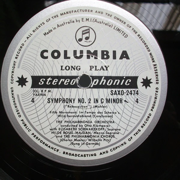 Gustav Mahler, Otto Klemperer, Philharmonia Orchestra, Philharmonia Chorus, Elisabeth Schwarzkopf, Hilde Rössel-Majdan – Symphony No. 2 (VG+/VG) – 2xLP, AU 1963 - Image 8