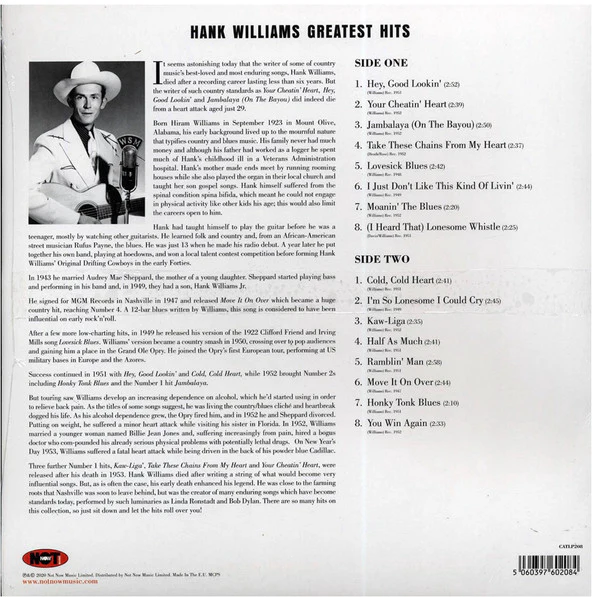 Hank Williams – Hank Williams Greatest Hits (VG+/VG+) – LP, EU 2020 - Image 2