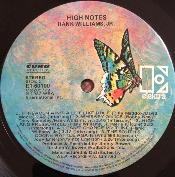 Hank Williams Jr. – High Notes (VG+/VG+) – LP, AU 1982 - Image 3