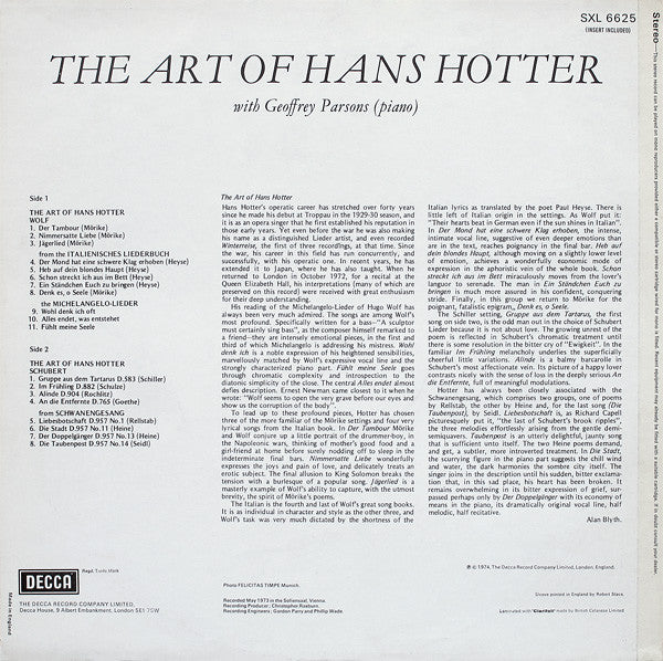 Hans Hotter, Geoffrey Parsons – The Art Of Hans Hotter (VG/VG+) – LP, UK 1974 - Image 2