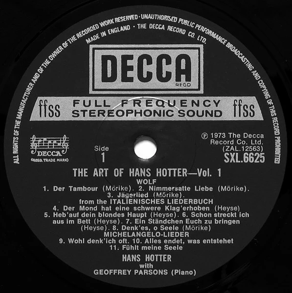 Hans Hotter, Geoffrey Parsons – The Art Of Hans Hotter (VG/VG+) – LP, UK 1974 - Image 3