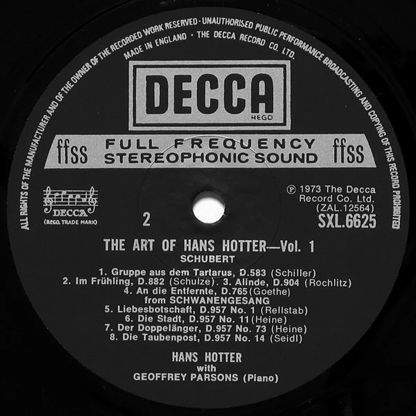 Hans Hotter, Geoffrey Parsons – The Art Of Hans Hotter (VG/VG+) – LP, UK 1974 - Image 4