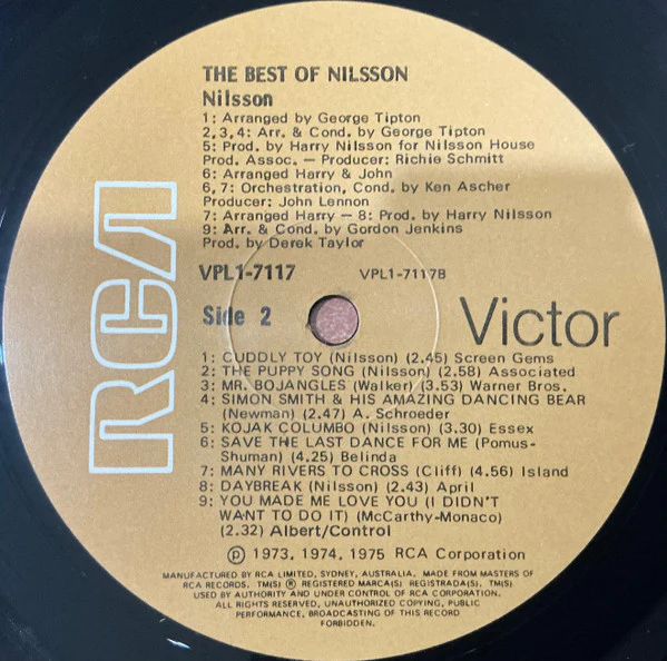 Harry Nilsson – The Best Of Nilsson (VG/VG+) – LP, AU 1977 - Image 4