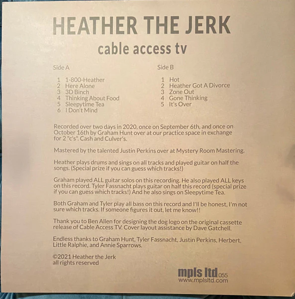 Heather The Jerk – Cable Access TV (VG+/VG+) – 12", 2022 - Image 2