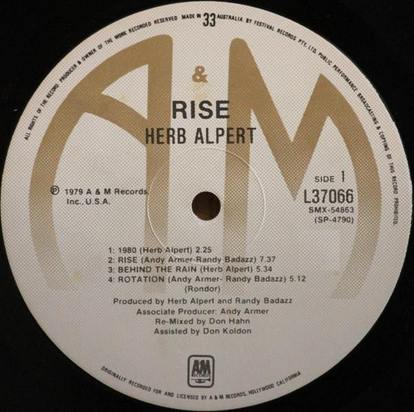 Herb Alpert – Rise (VG+/VG+) – LP, AU 1979 - Image 3