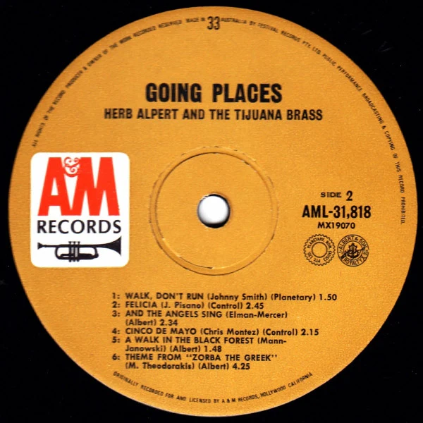Herb Alpert & The Tijuana Brass – !!Going Places!! (VG+/VG+) – LP, AU 1967 - Image 3