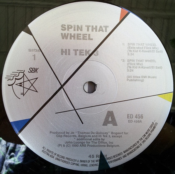Hi Tek 3, Ya Kid K – Spin That Wheel (Turtles Get Real!) (VG+/VG+) – 12", AU 1990 - Image 3