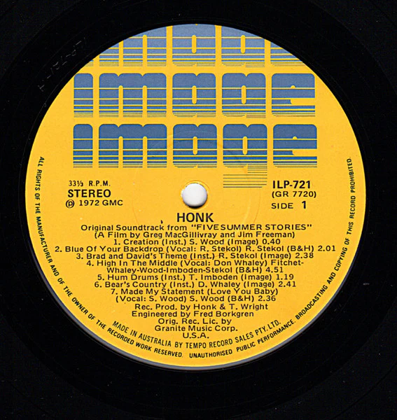Honk – The Original Sound Track From Five Summer Stories (VG+/VG+) – LP, AU 1972 - Image 3