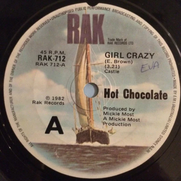 Hot Chocolate – Girl Crazy (VG+/Generic) – 7", AU 1982