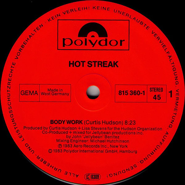 Hot Streak – Body Work (VG/VG+) – 12", DE 1983 - Image 3