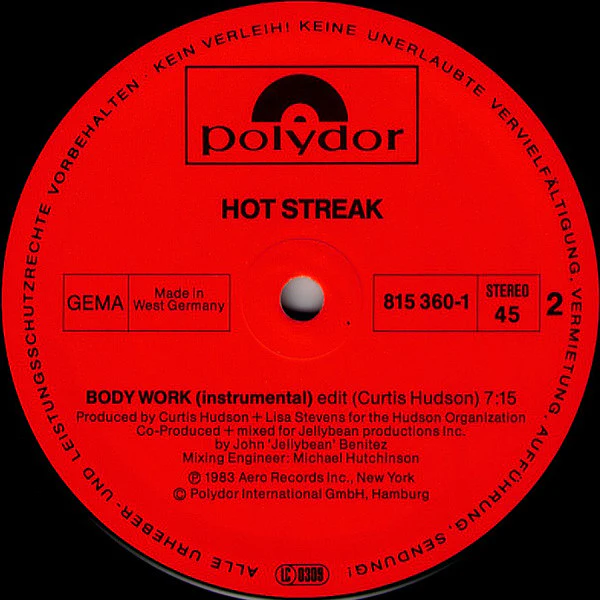 Hot Streak – Body Work (VG/VG+) – 12", DE 1983 - Image 4