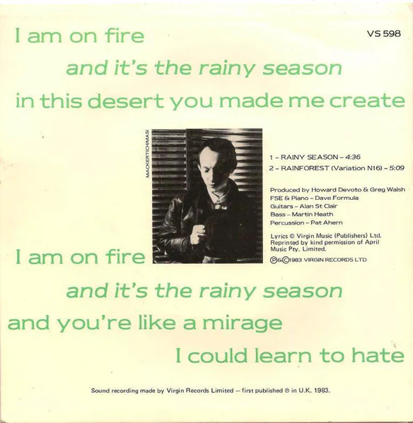 Howard Devoto – Rainy Season (NM/VG+) – 7", AU 1983 - Image 2