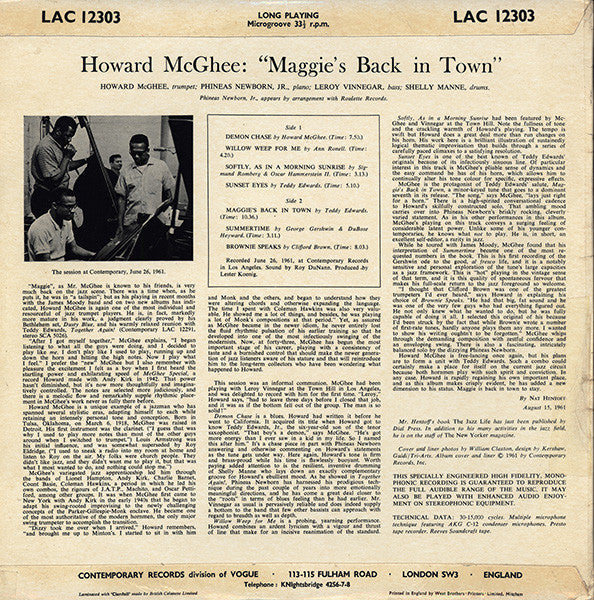 Howard McGhee – Maggie's Back In Town!! (VG/VG) – LP, UK 1962 - Image 2