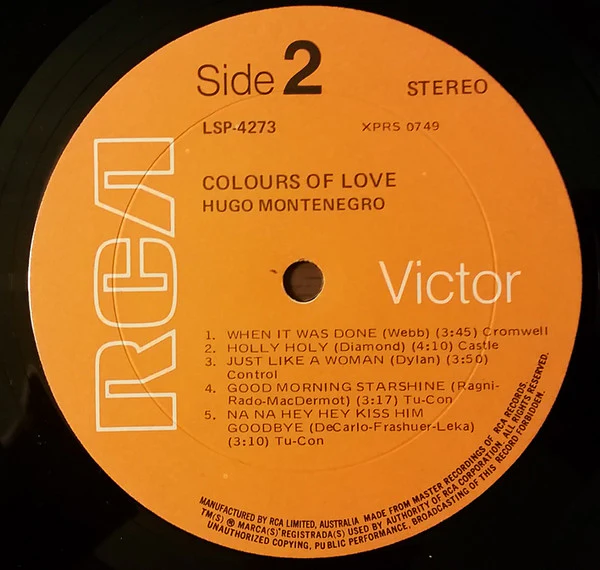 Hugo Montenegro – Colours Of Love (VG+/VG) – LP, AU 1970 - Image 4
