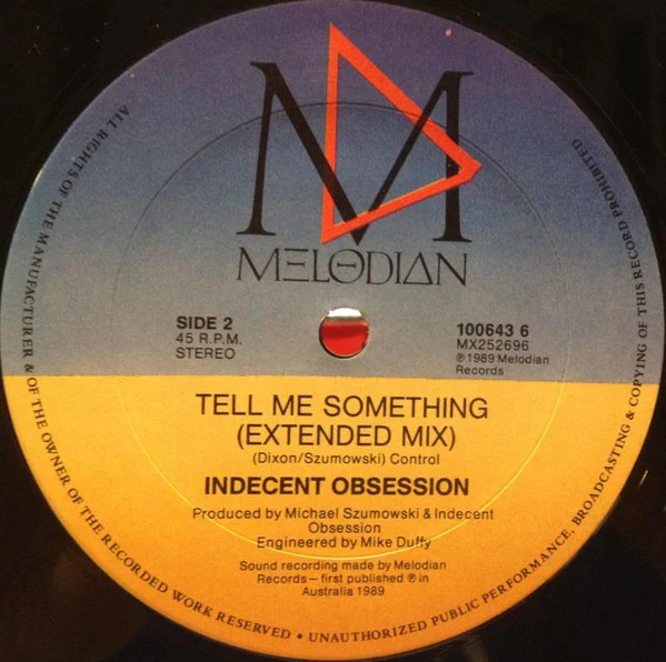 Indecent Obsession – Tell Me Something (VG+/VG) – 12", AU 1989 - Image 4