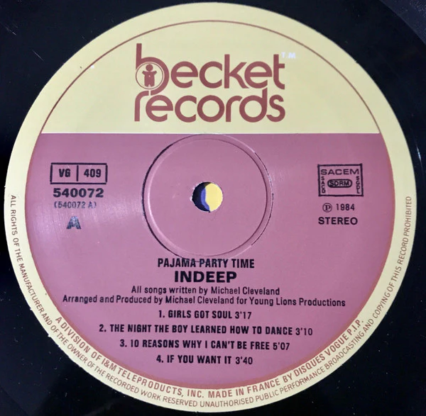 Indeep – Pajama Party Time (VG+/VG+) – LP, FR 1984 - Image 3
