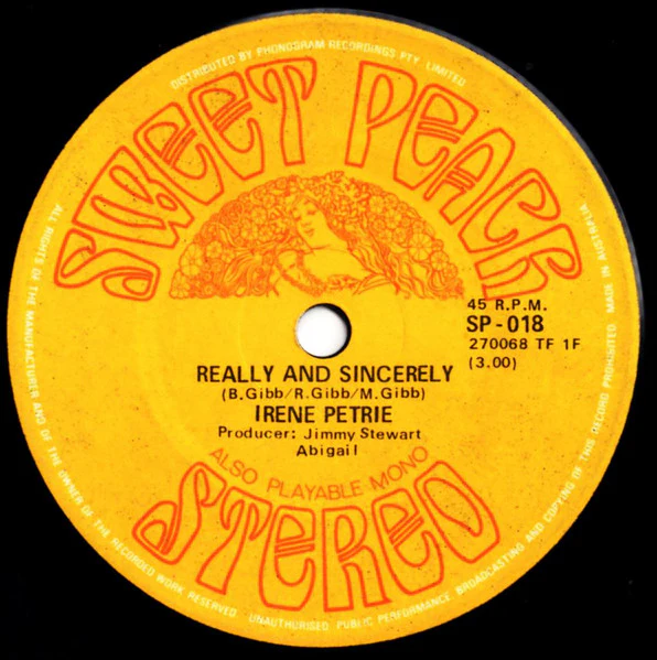 Irene Petrie – Really And Sincerely (E/Generic) – 7", AU 1969