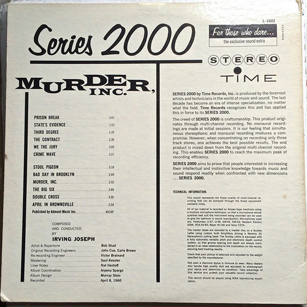 Irving Joseph – Murder, Inc. (VG/VG+) – LP, US 1960 - Image 2