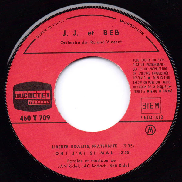 J. J. & Beb – Liberté, Egalité, Fraternité (VG/VG+) – 7", FR 1966 - Image 3