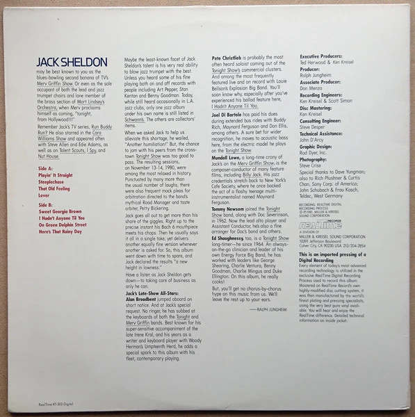 Jack Sheldon – Playin' It Straight (VG+/VG+) – LP, US 1981 - Image 4