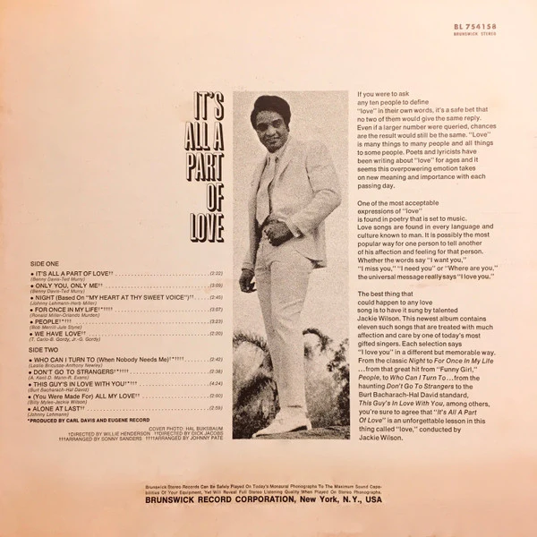 Jackie Wilson – It's All A Part Of Love (VG+/VG+) – LP, US 1970 - Image 2