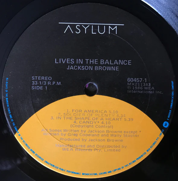 Jackson Browne – Lives In The Balance (VG+/VG+) – LP, AU 1986 - Image 3