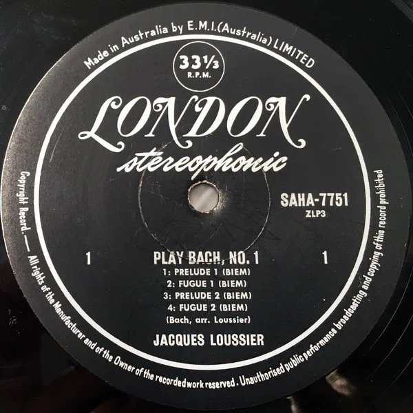Jacques Loussier, Christian Garros, Pierre Michelot – Play Bach No. 1 (VG/VG) – LP, AU - Image 3