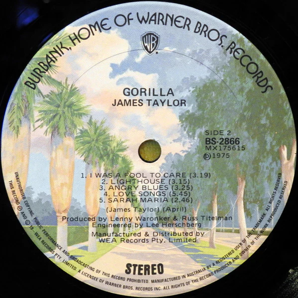 James Taylor – Gorilla (VG+/VG) – LP, AU 1975 - Image 4