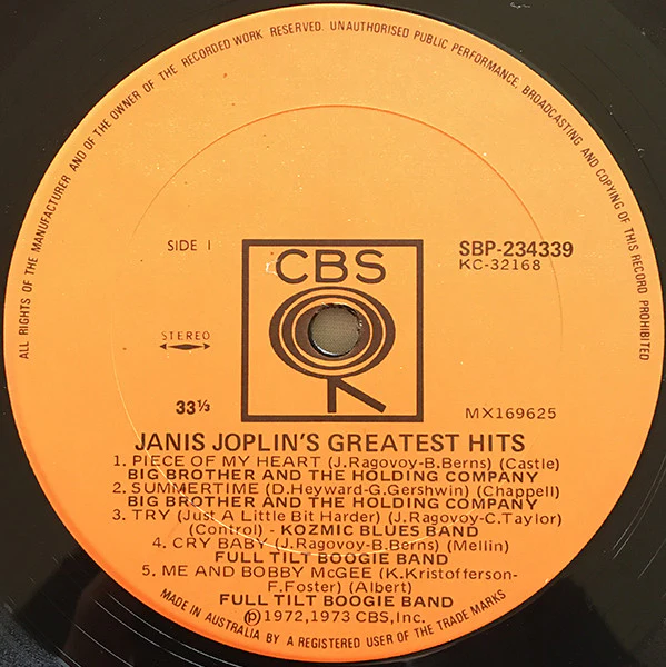 Janis Joplin – Janis Joplin's Greatest Hits (VG/VG+) – LP, AU 1973 - Image 3