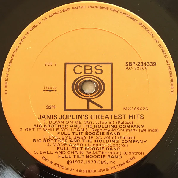 Janis Joplin – Janis Joplin's Greatest Hits (VG/VG+) – LP, AU 1973 - Image 4