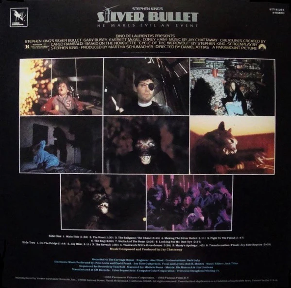 Jay Chattaway – Stephen King's Silver Bullet (Original Motion Picture Soundtrack) (E/E) – LP, US 1985 - Image 2