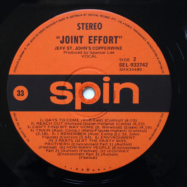 Jeff St John's Copperwine – Joint Effort (VG/VG) – LP, AU 1971 - Image 4