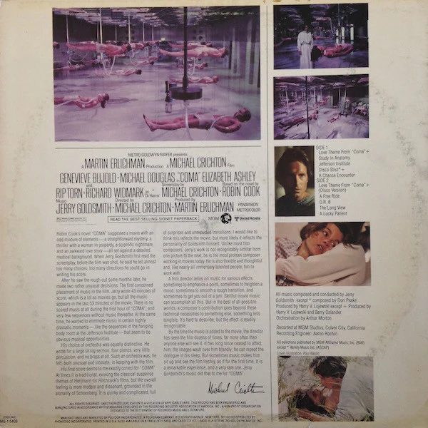 Jerry Goldsmith – Coma (Original Motion Picture Soundtrack) (VG+/VG+) – LP, US 1978 - Image 2