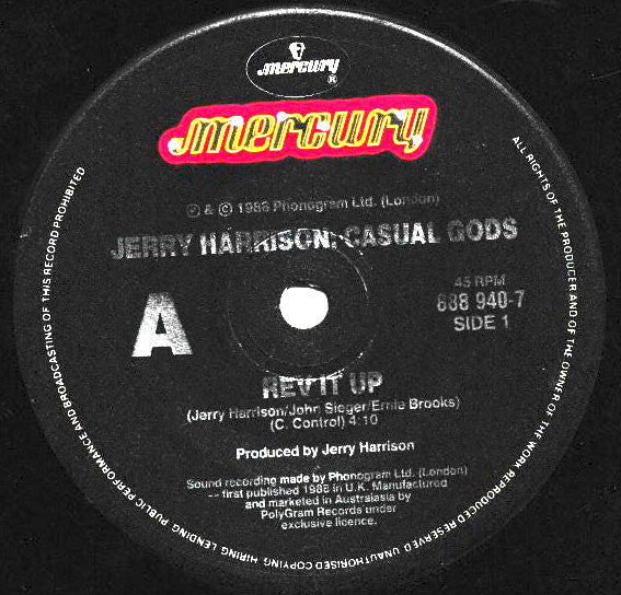 Jerry Harrison: Casual Gods – Rev It Up (VG+/VG) – 7", Australasia 1988 - Image 3