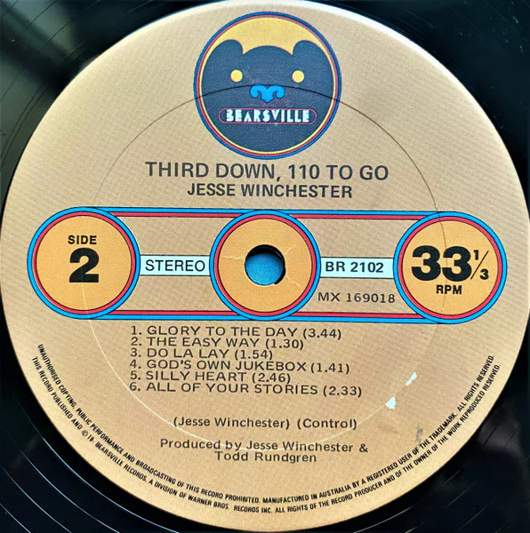 Jesse Winchester – Third Down, 110 To Go (VG+/VG+) – LP, AU 1972 - Image 7