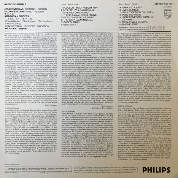 Jessye Norman – Negro Spirituals (VG+/VG+) – LP, NL 1979 - Image 2