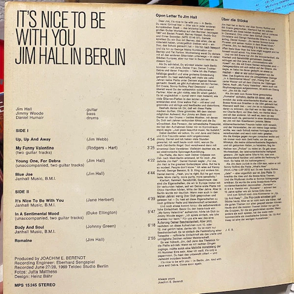 Jim Hall – It's Nice To Be With You (VG/VG) – LP, DE 1969 - Image 2