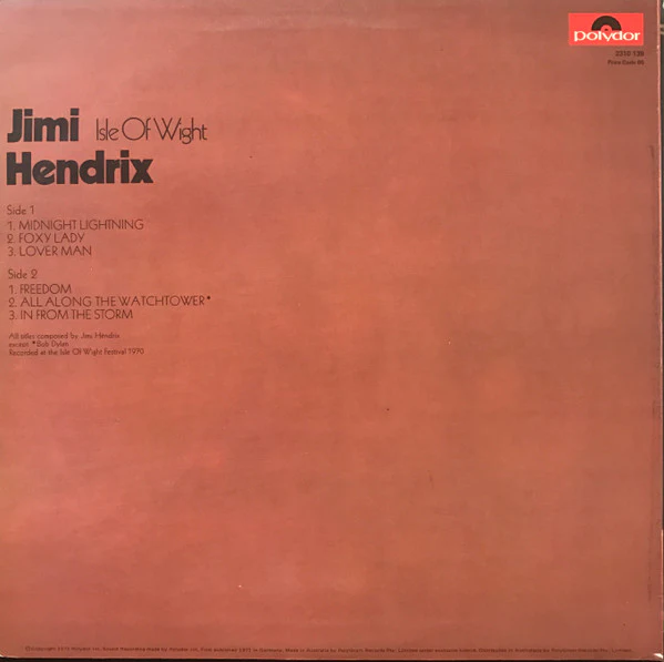 Jimi Hendrix – Isle Of Wight (VG/VG+) – LP, Australasia 1980 - Image 2