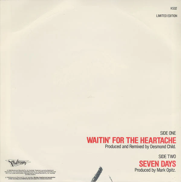 Jimmy Barnes – Waitin' For The Heartache (NM/VG+) – 7", AU 1988 - Image 2