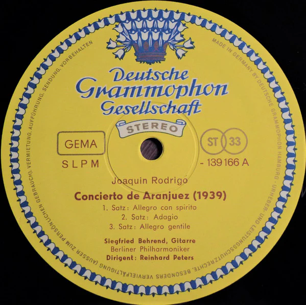 Joaquín Rodrigo, Mario Castelnuovo-Tedesco, Siegfried Behrend – Concierto de Aranjuez / Concerto In D (VG+/E) – LP, DE 1966 - Image 3