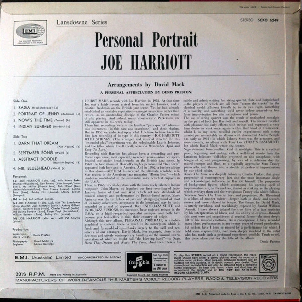Joe Harriott – Personal Portrait (G+/VG) – LP, AU 1968 - Image 2