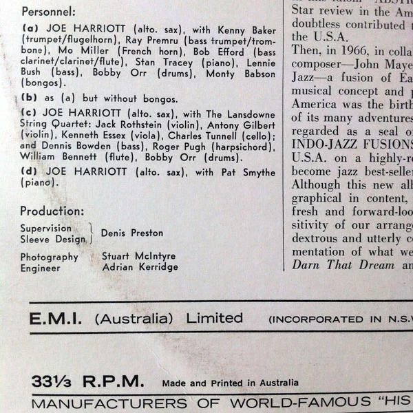 Joe Harriott – Personal Portrait (G+/VG) – LP, AU 1968 - Image 3