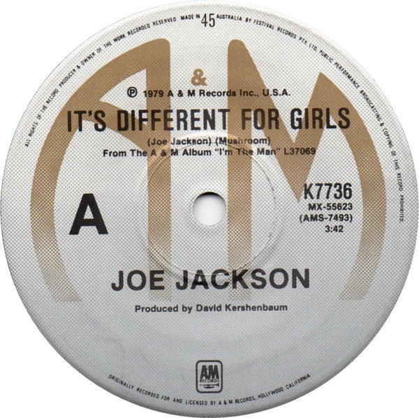 Joe Jackson – It's Different For Girls (VG+/Generic) – 7", AU 1979