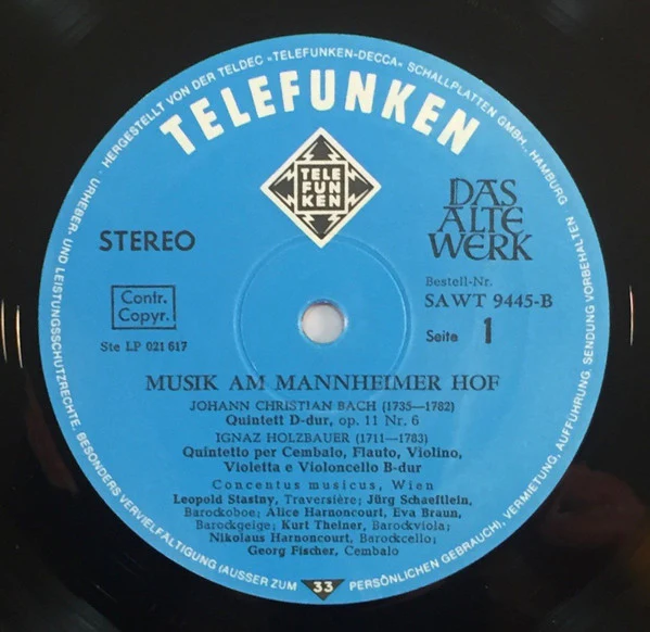Johann Christian Bach, Ignaz Jakob Holzbauer, Jan Václav Antonín Stamic, Franz Xaver Richter, Concentus Musicus Wien – Musik Am Mannheimer Hof / Music At The Court Of Mannheim (E/E) – LP, DE - Image 3
