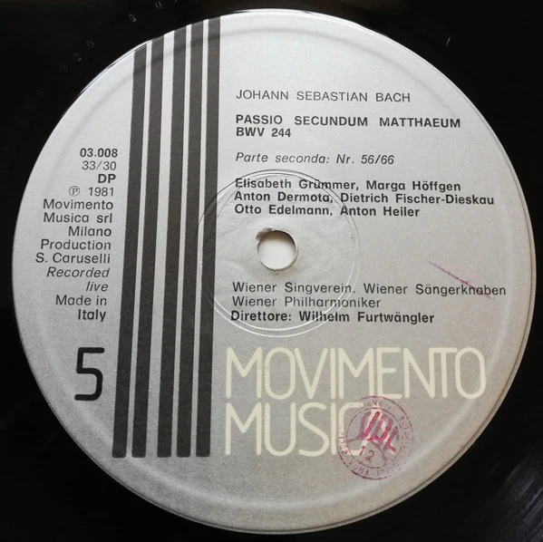 Johann Sebastian Bach, Anton Dermota, Dietrich Fischer-Dieskau, Elisabeth Grümmer, Marga Höffgen, Otto Edelmann, Wiener Akademie Kammerchor, Die Wiener Sängerknaben, Wiener Philharmoniker, Wilhelm Furtwängler – Passio Secundum Matthaeum BWV 244 (E/VG+)... - Image 8